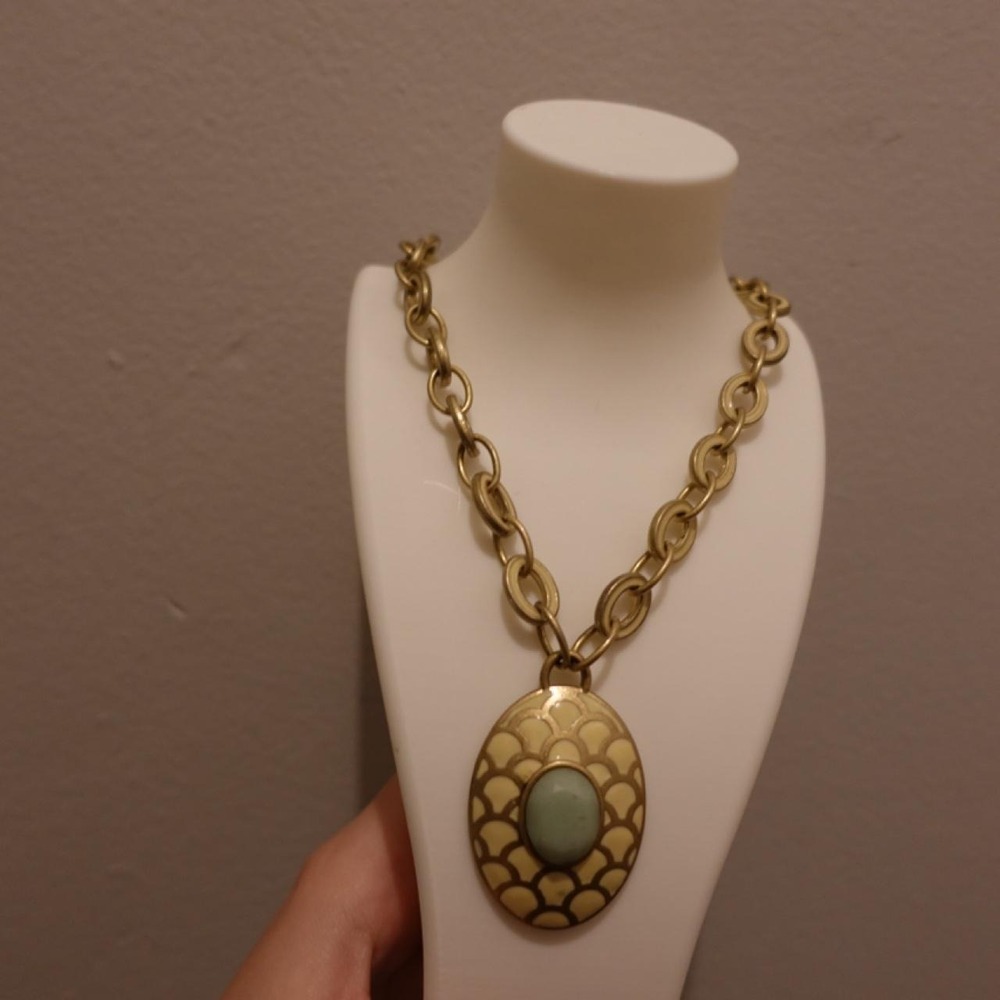 Lia Sophia Gold Tone Oval Link Chain Necklace with Oval Charm Pendant